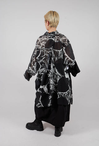 Oversized Shirt Dress in Black Off White Print - 3600907
