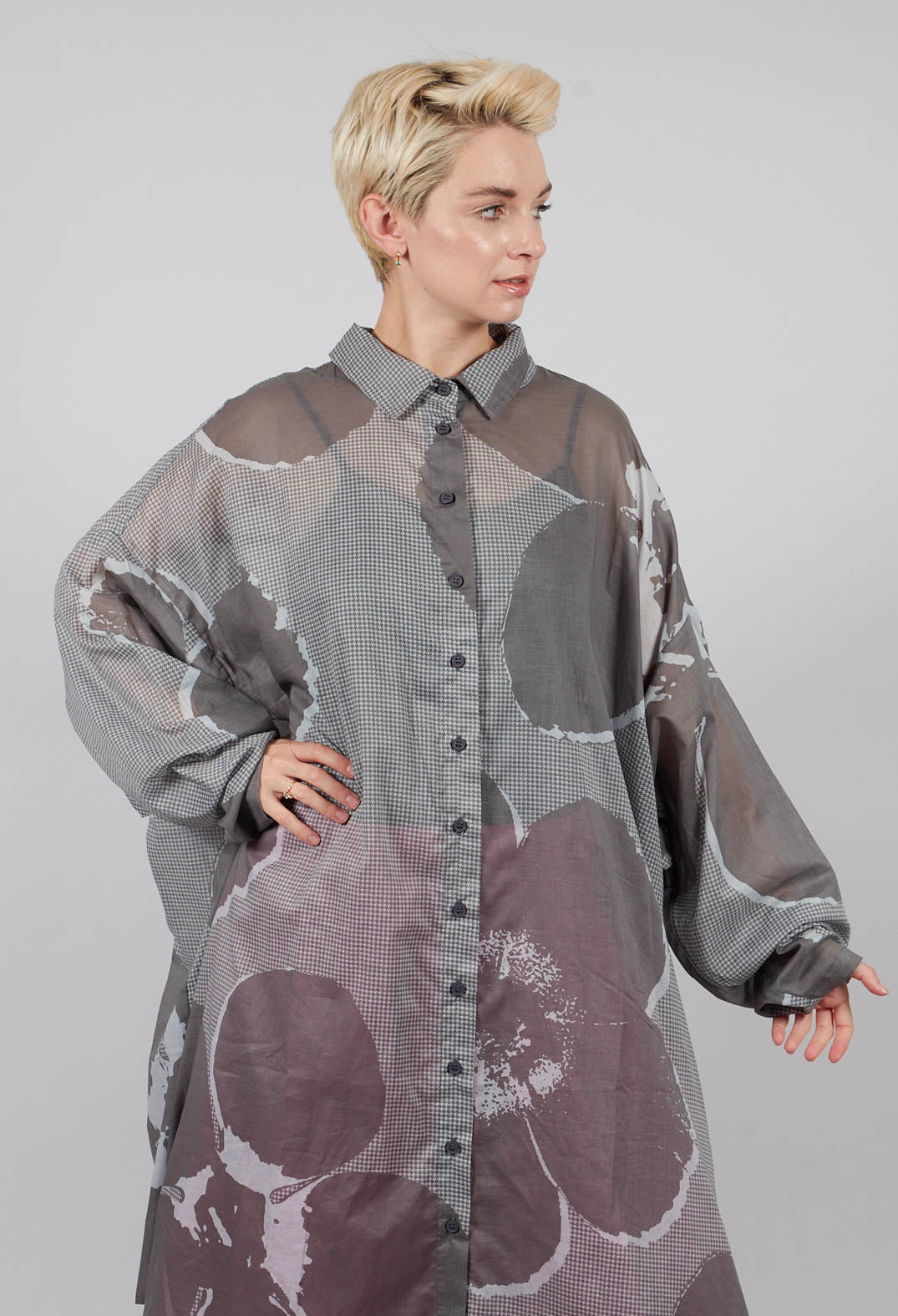 Oversized Shirt Dress in Dark Grey Print - 3600907