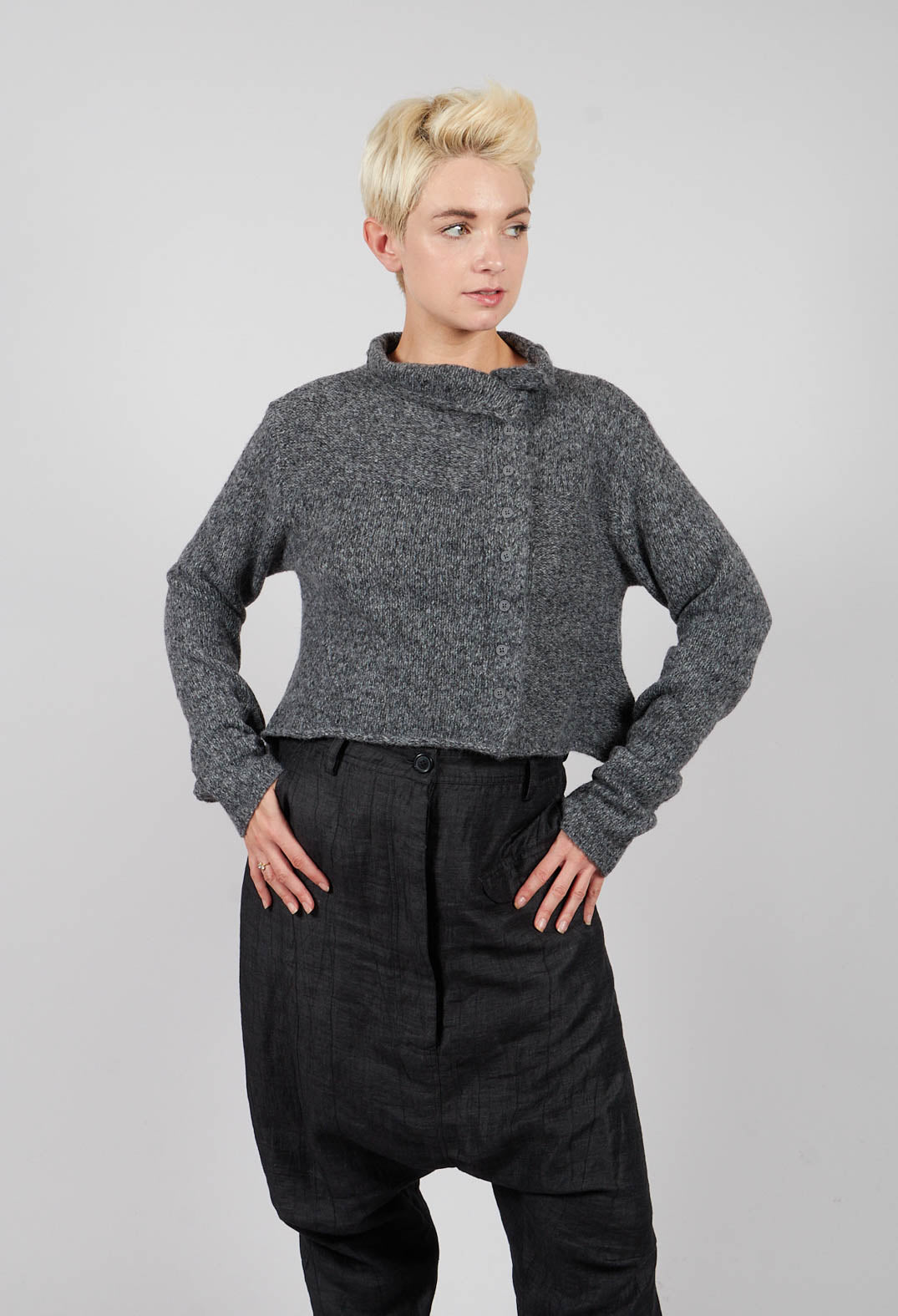 Button Through Cardigan in Dark Grey - 3617103