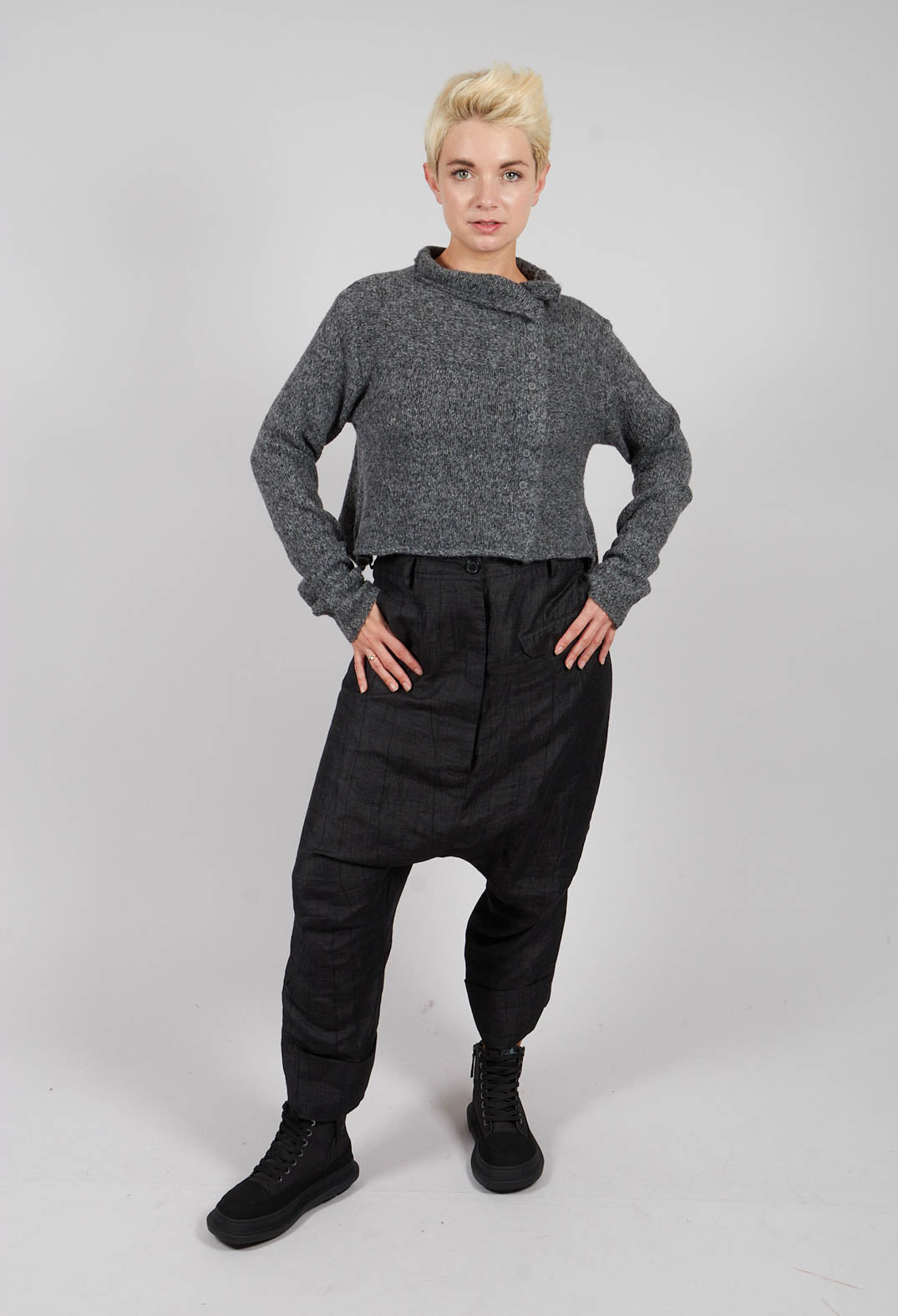 Button Through Cardigan in Dark Grey - 3617103