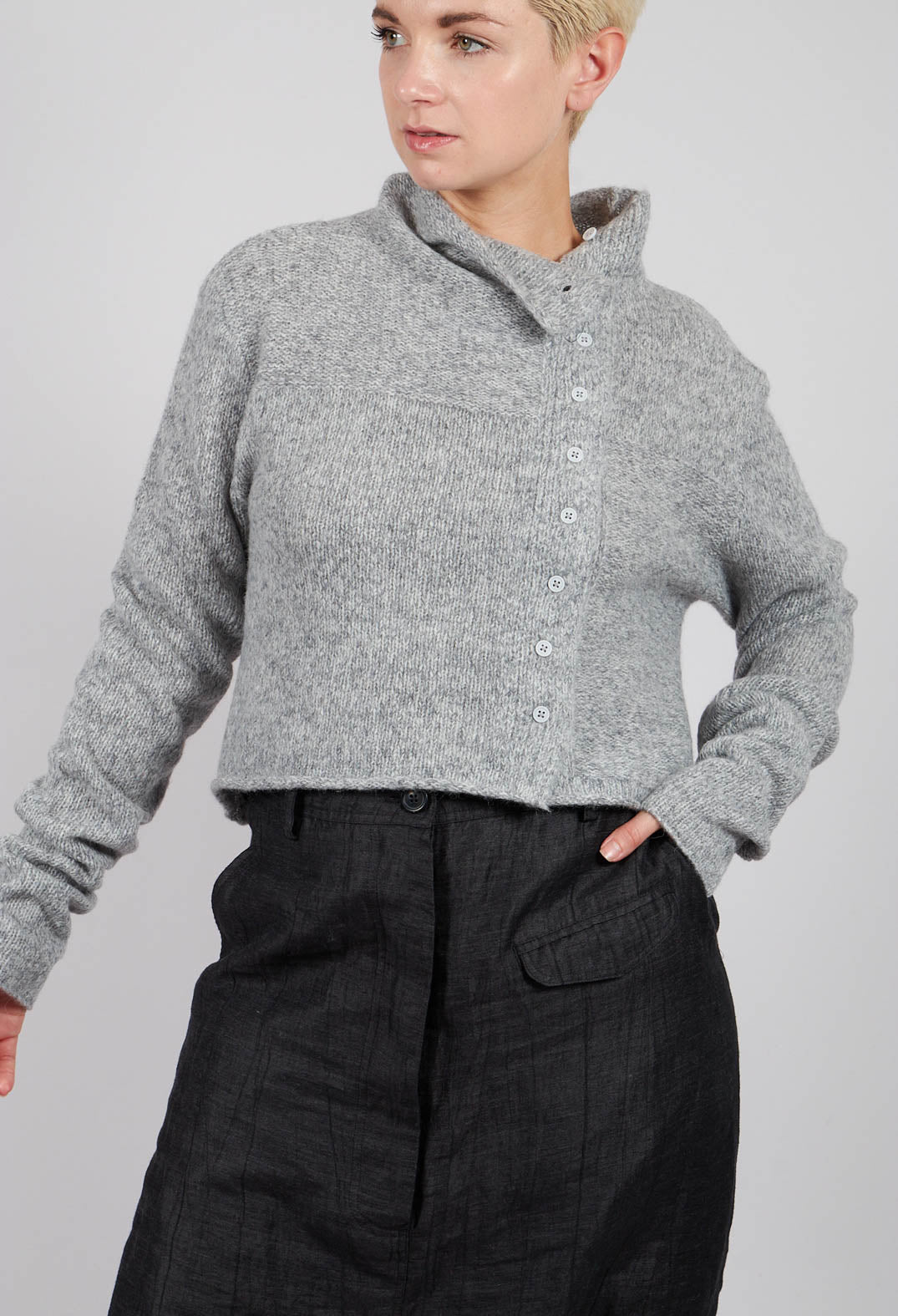 Button Through Cardigan in Light Grey - 3617103