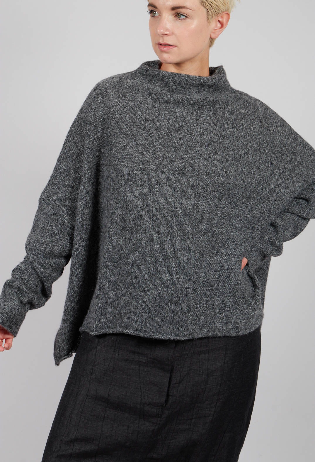 Relaxed High Neck Jumper in Dark Grey - 3610704