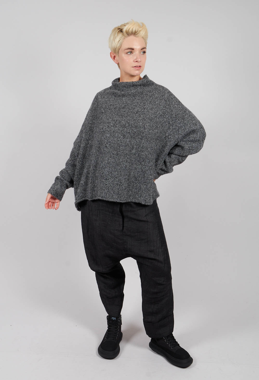 Relaxed High Neck Jumper in Dark Grey - 3610704