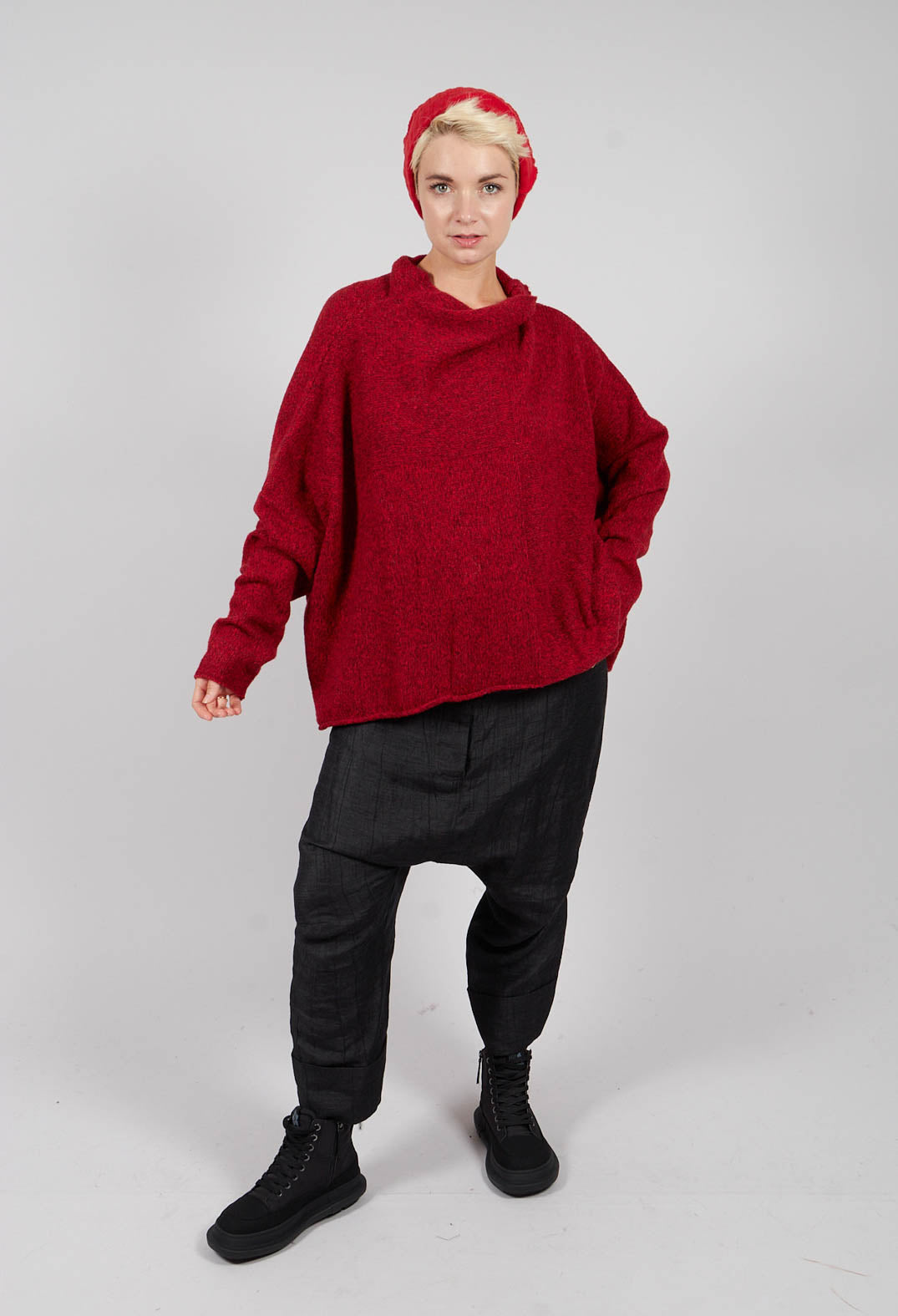 Relaxed High Neck Jumper in Rose - 3610704