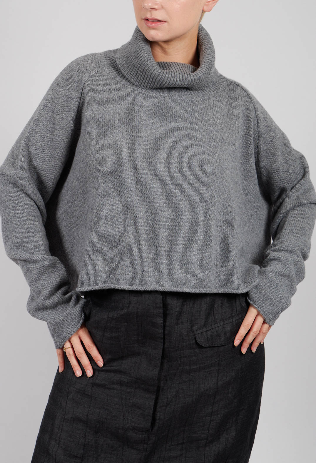 Short Fit Roll Neck Jumper in Dark Grey - 3620702