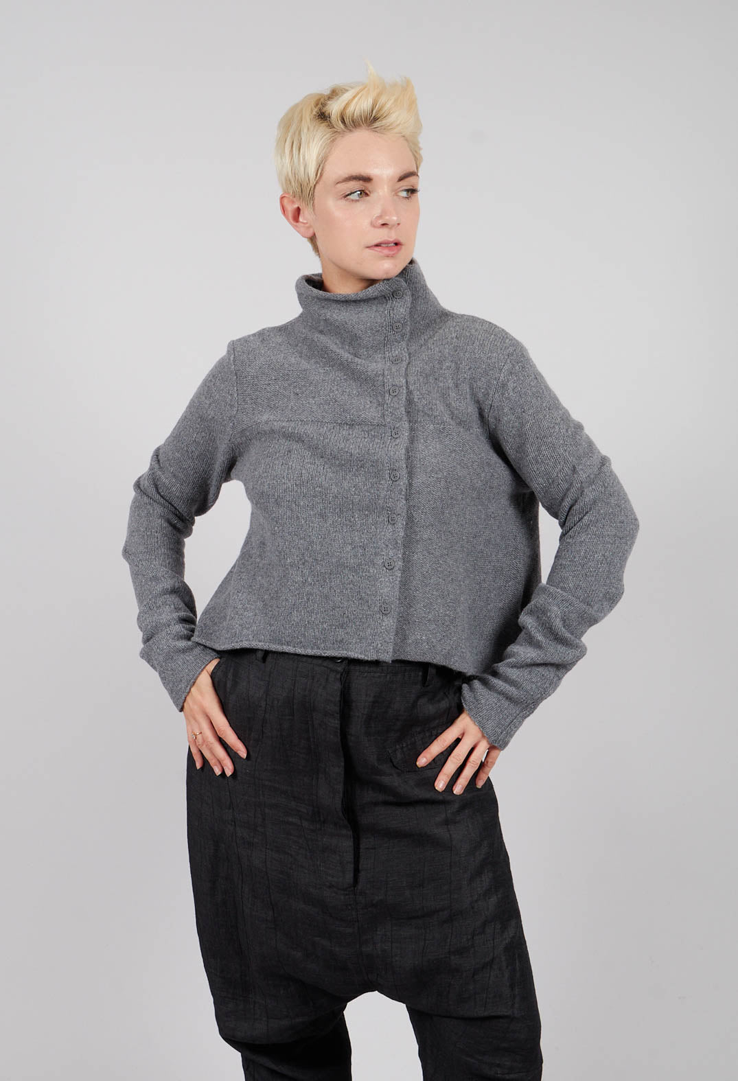 Short Button Through Cardigan in Dark Grey - 3627103
