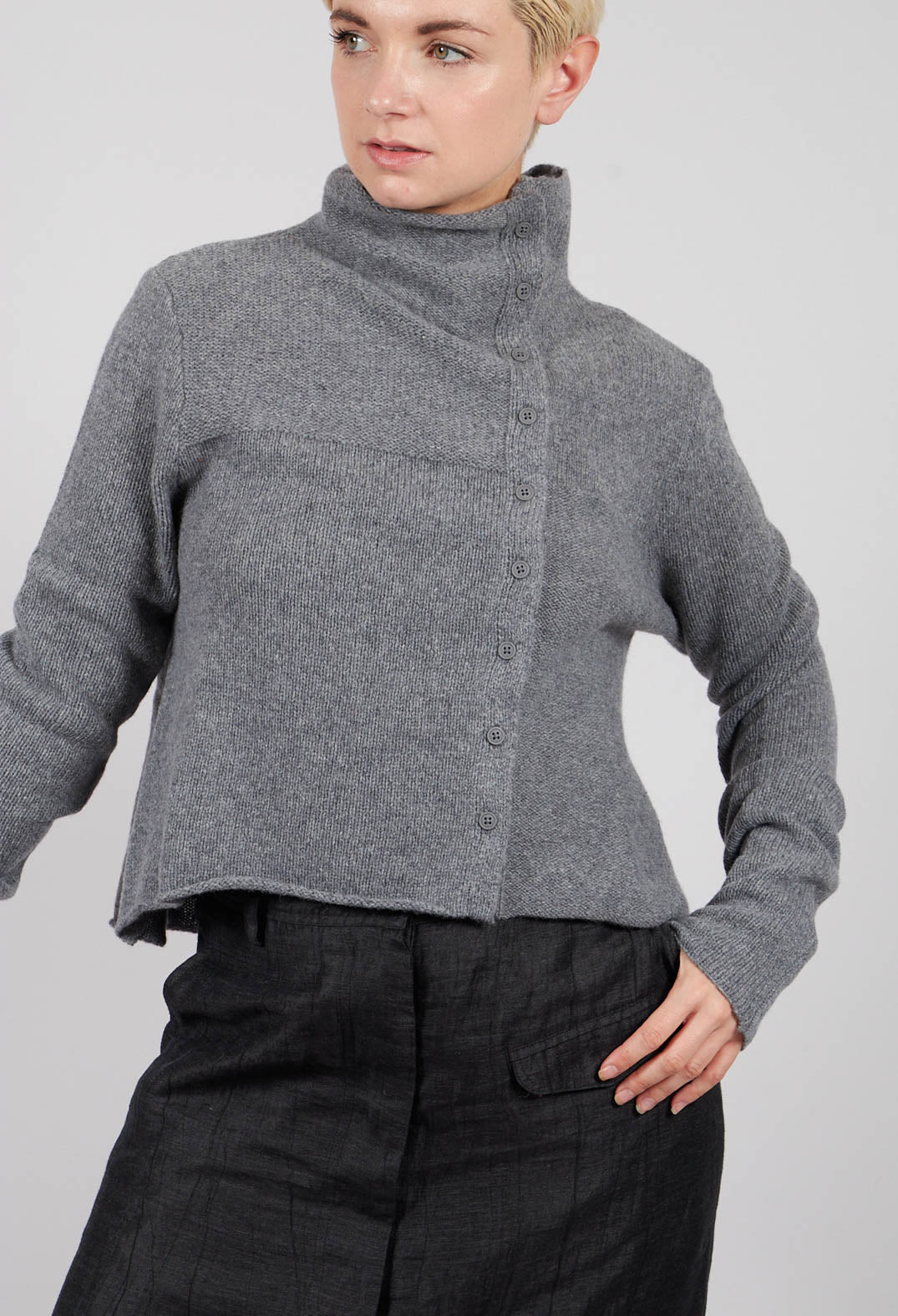 Short Button Through Cardigan in Dark Grey - 3627103