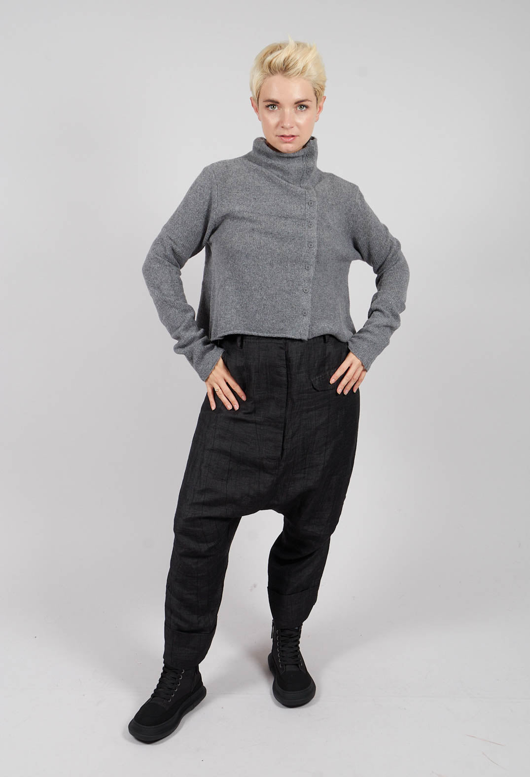 Short Button Through Cardigan in Dark Grey - 3627103