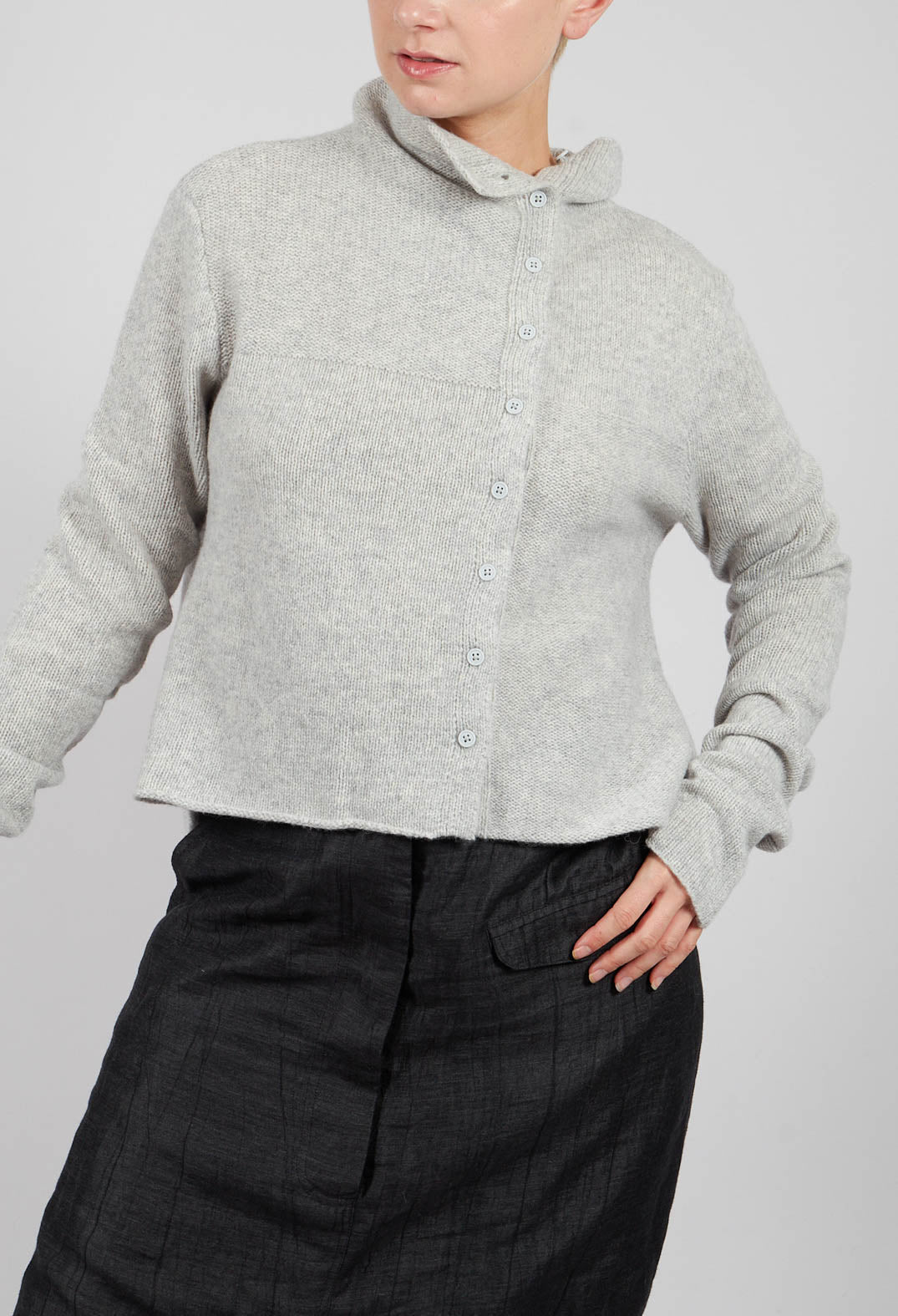 Short Button Through Cardigan in Light Grey - 3627103