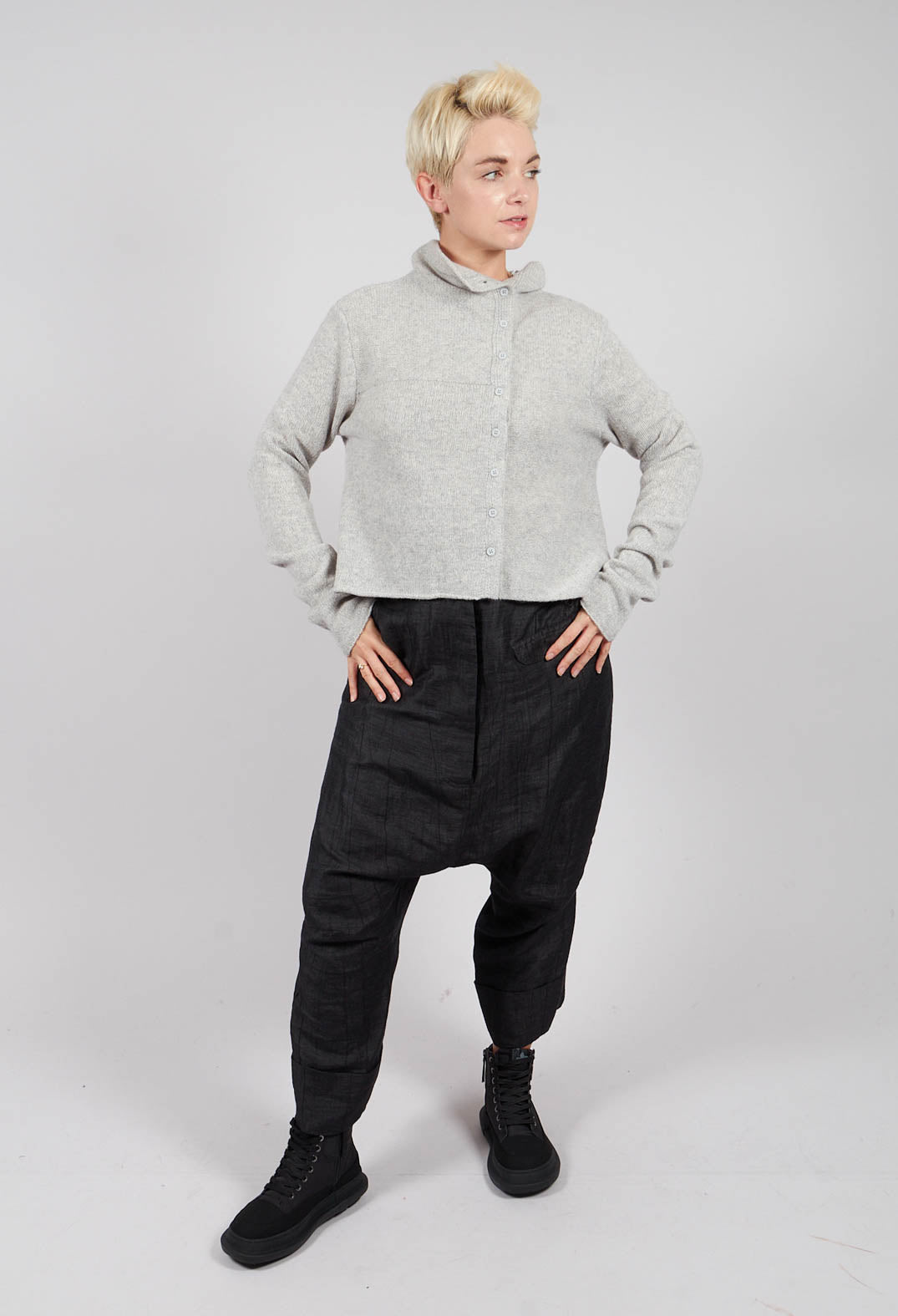 Short Button Through Cardigan in Light Grey - 3627103