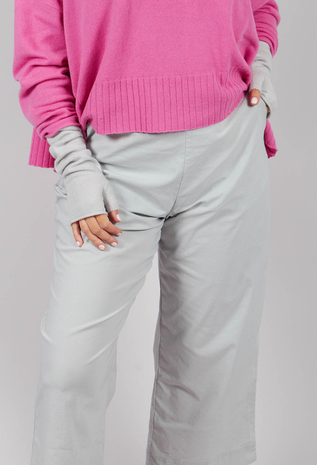 Pull On Straight Leg Trousers in Light Grey - 3630105