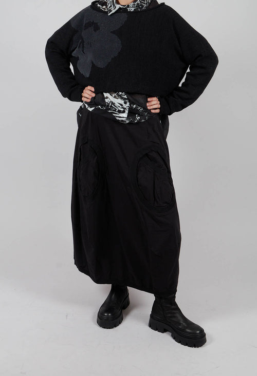 Tulip Skirt with Circular Pockets in Black - 3630308