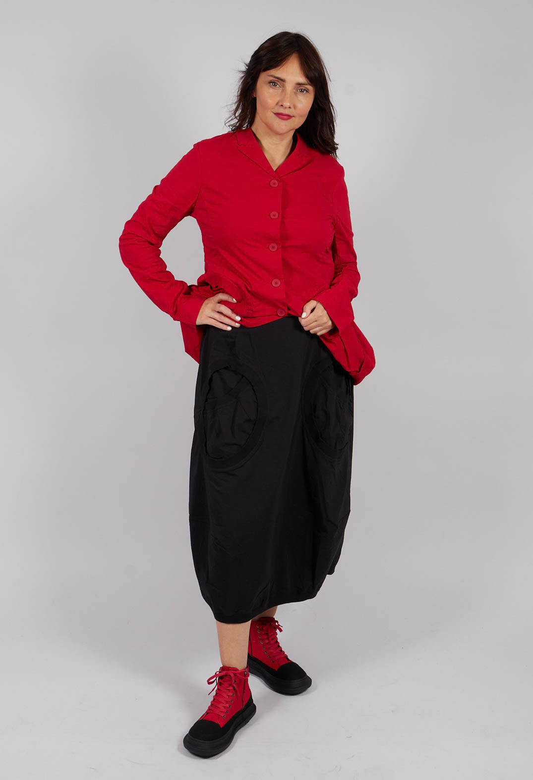 Tulip Skirt with Circular Pockets in Black - 3630308