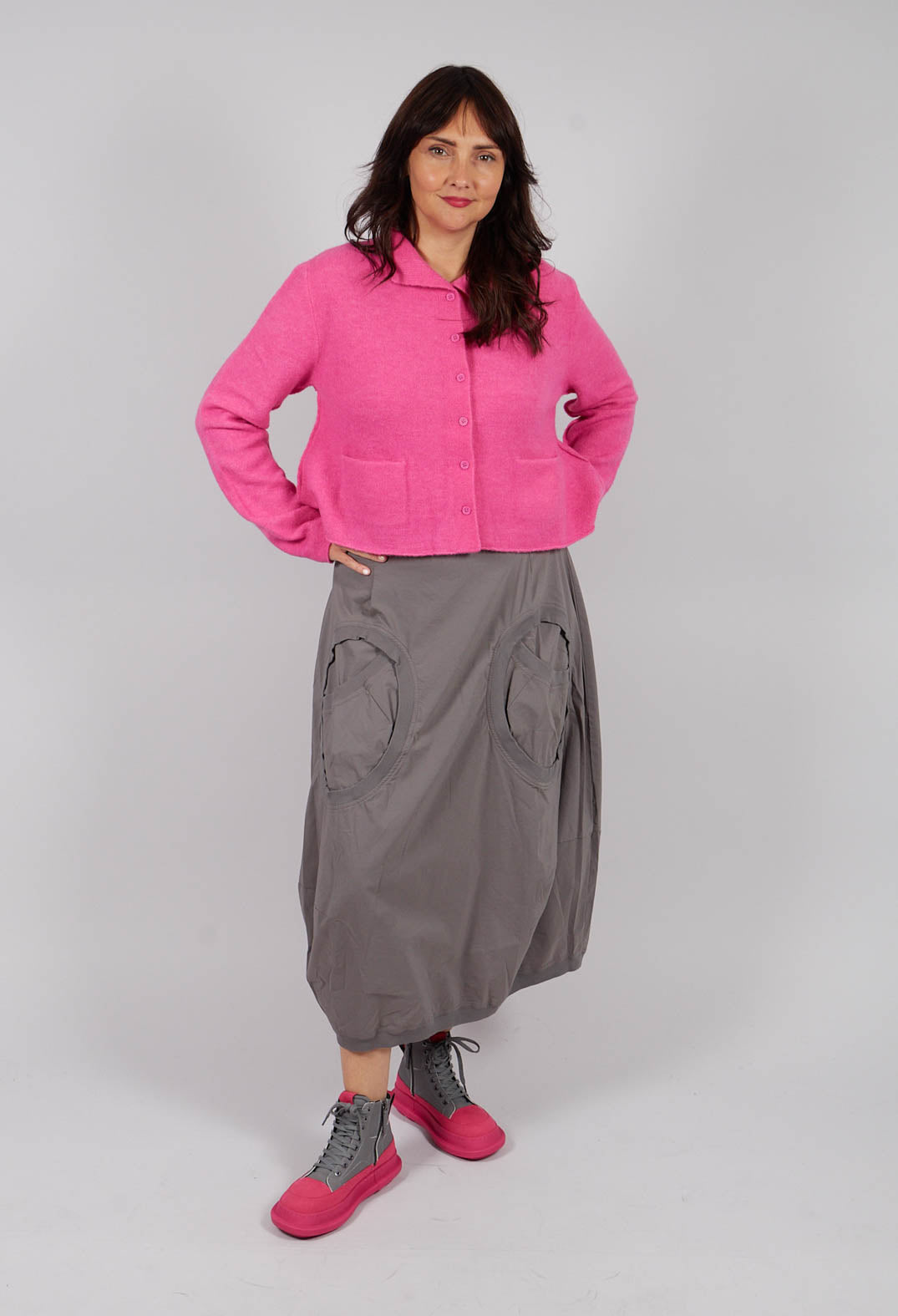 Tulip Skirt with Circular Pockets in Dark Grey - 3630308