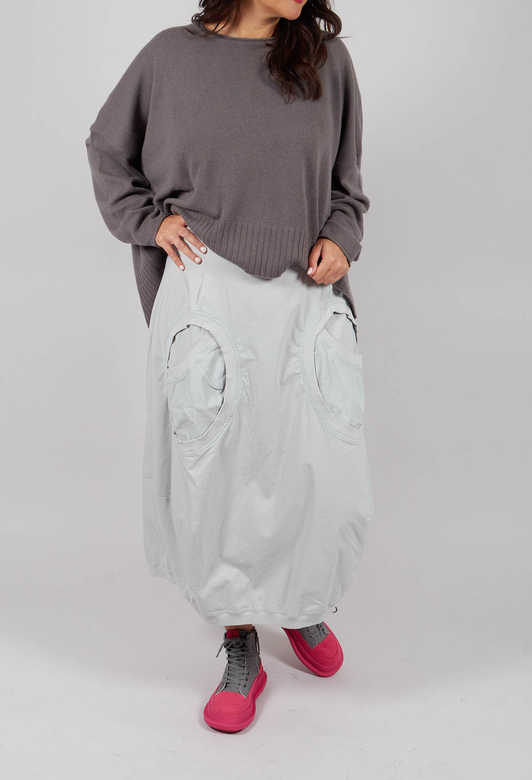 Tulip Skirt with Circular Pockets in Light Grey - 3630308