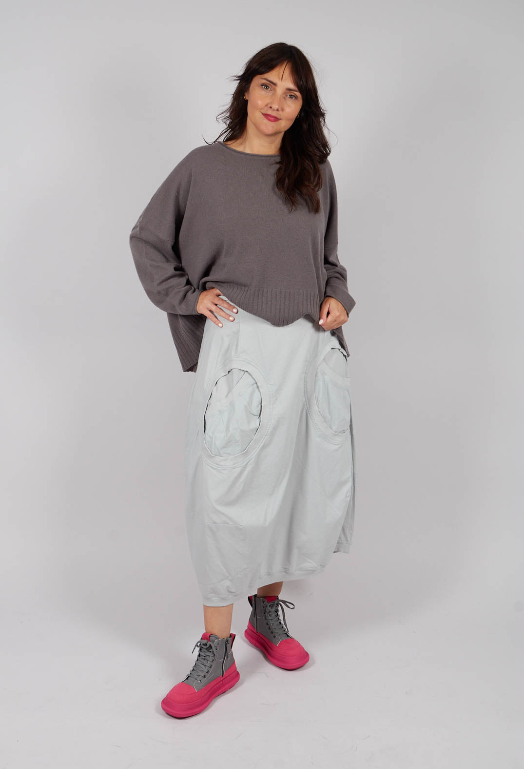 Tulip Skirt with Circular Pockets in Light Grey - 3630308