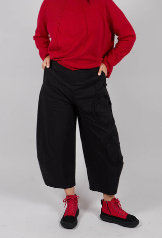 Balloon Leg Trousers with Circular Pocket Detail in Black - 3630109