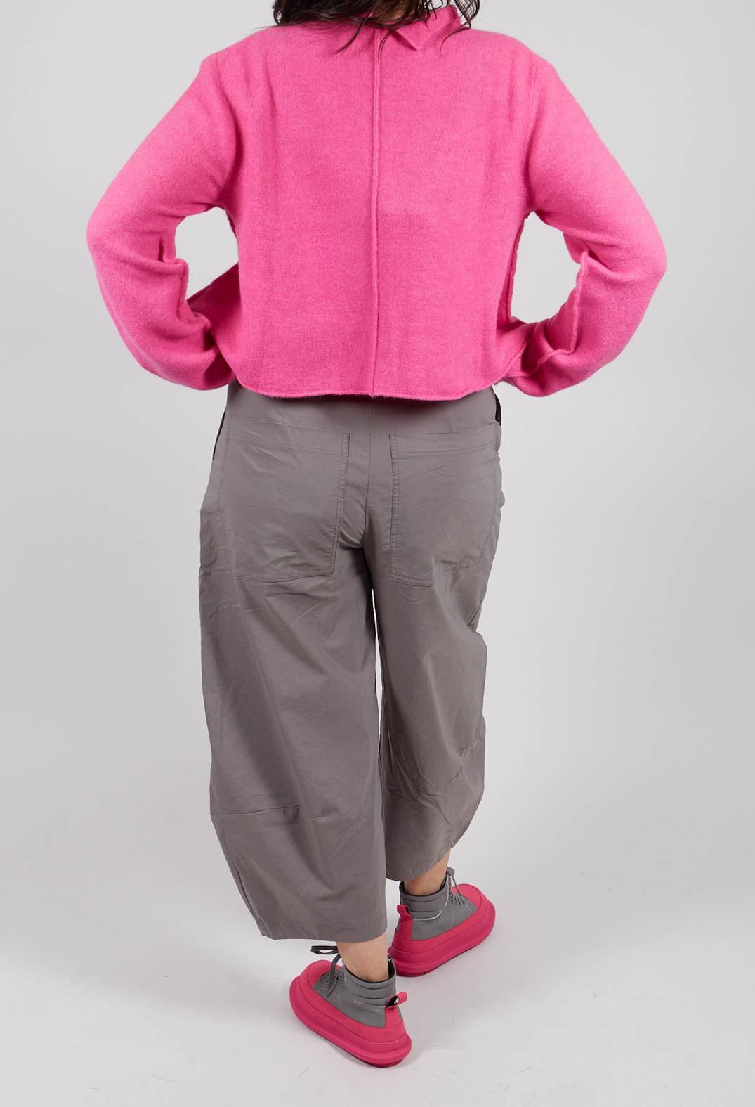 Balloon Leg Trousers with Circular Pocket Detail in Dark Grey - 3630109