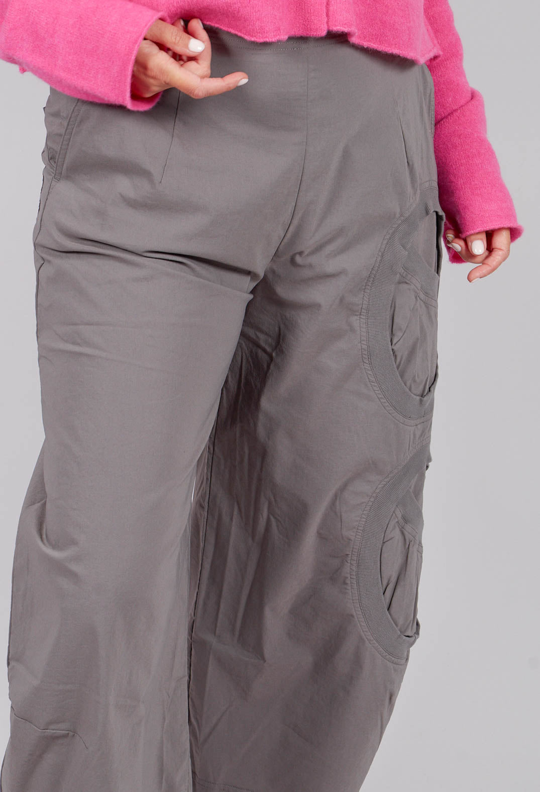 Balloon Leg Trousers with Circular Pocket Detail in Dark Grey - 3630109