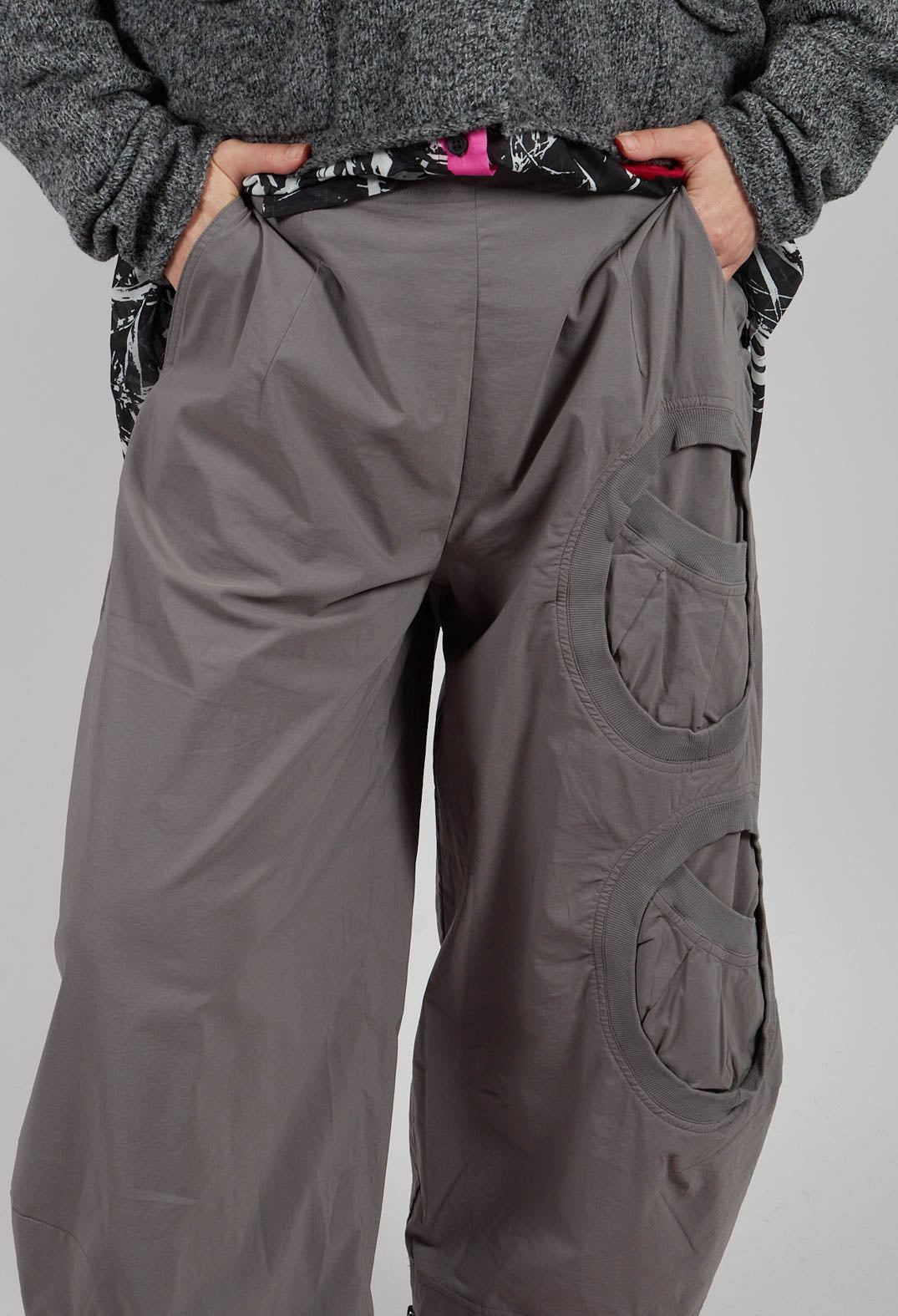 Balloon Leg Trousers with Circular Pocket Detail in Dark Grey - 3630109