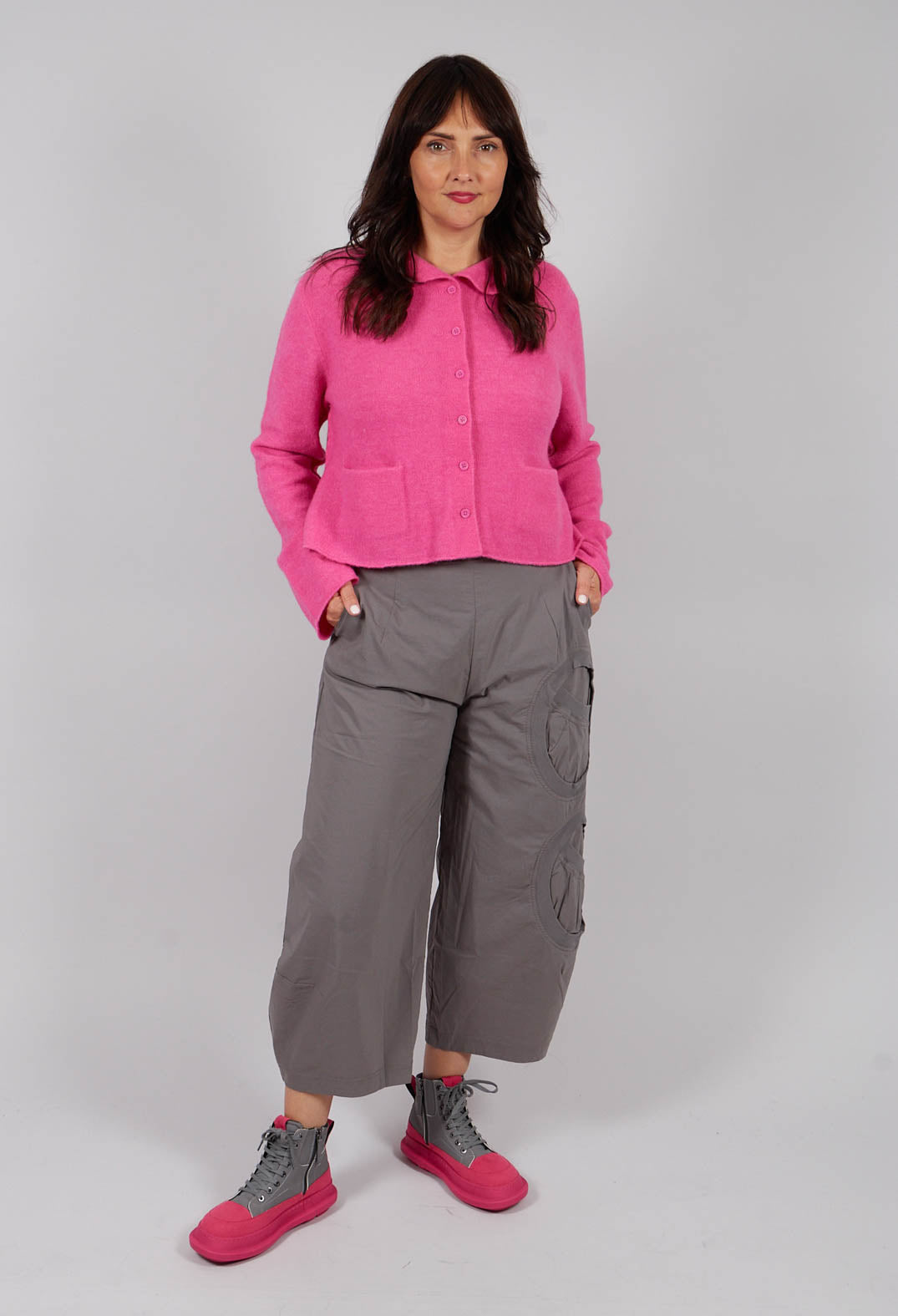 Balloon Leg Trousers with Circular Pocket Detail in Dark Grey - 3630109