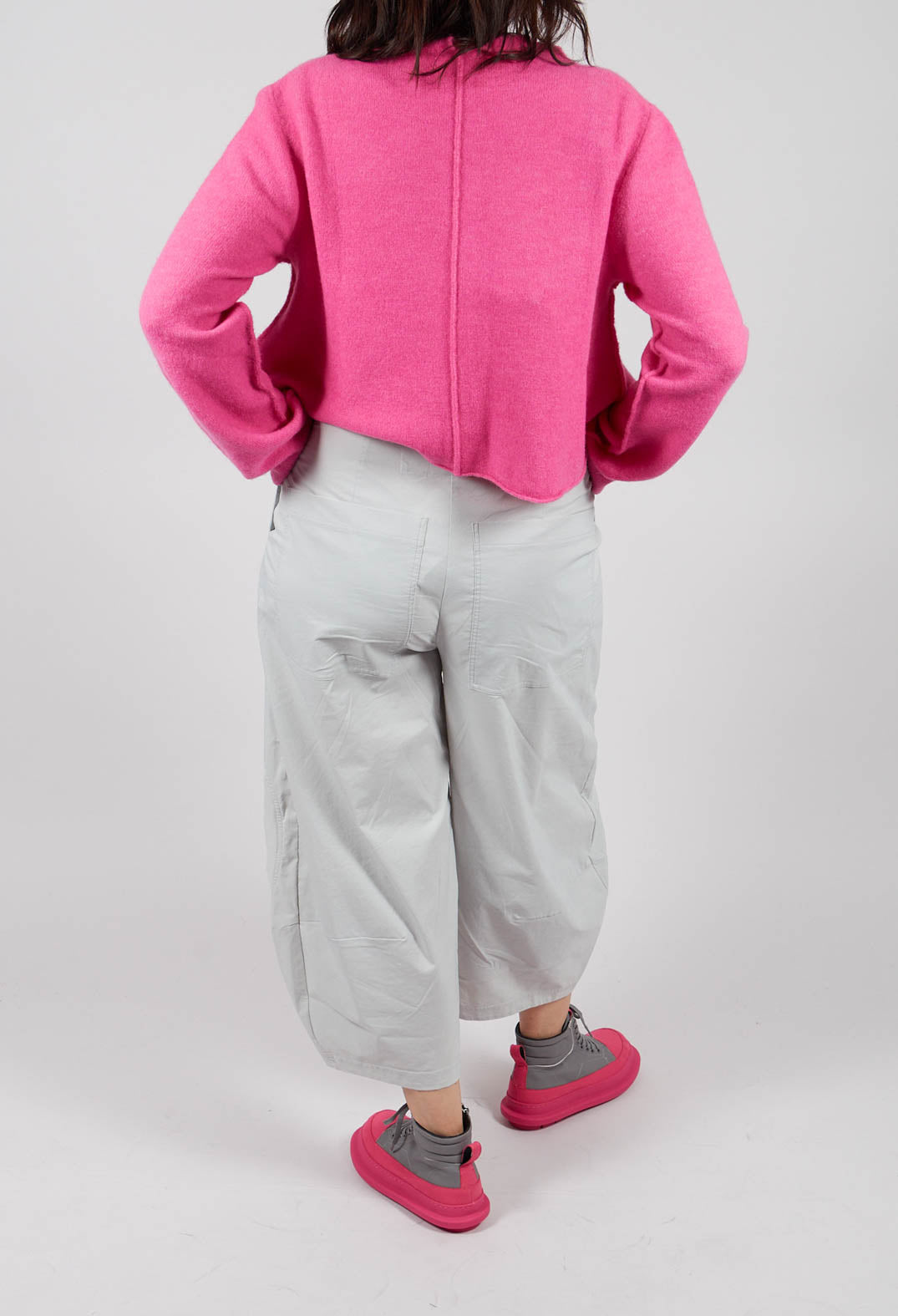 Balloon Leg Trousers with Circular Pocket Detail in Light Grey - 3630109