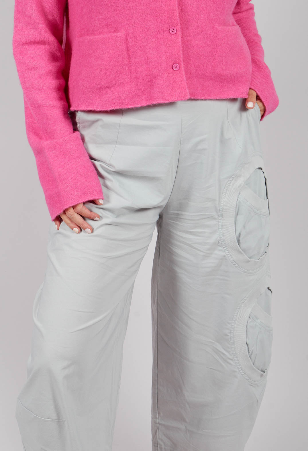 Balloon Leg Trousers with Circular Pocket Detail in Light Grey - 3630109