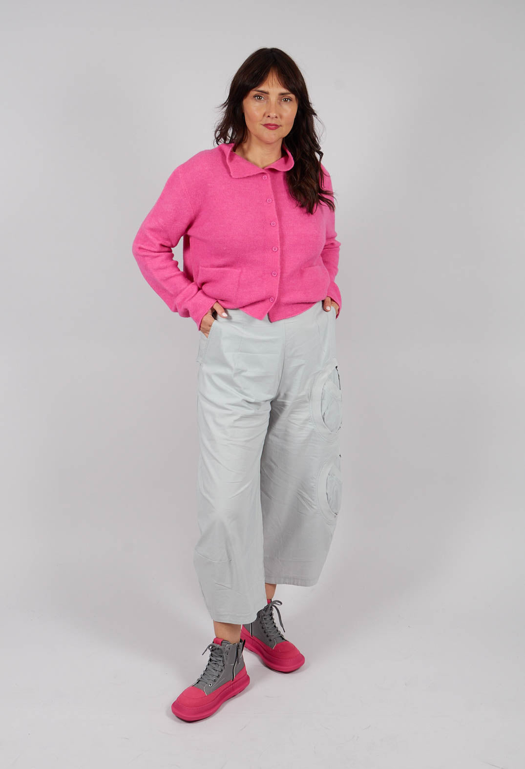 Balloon Leg Trousers with Circular Pocket Detail in Light Grey - 3630109