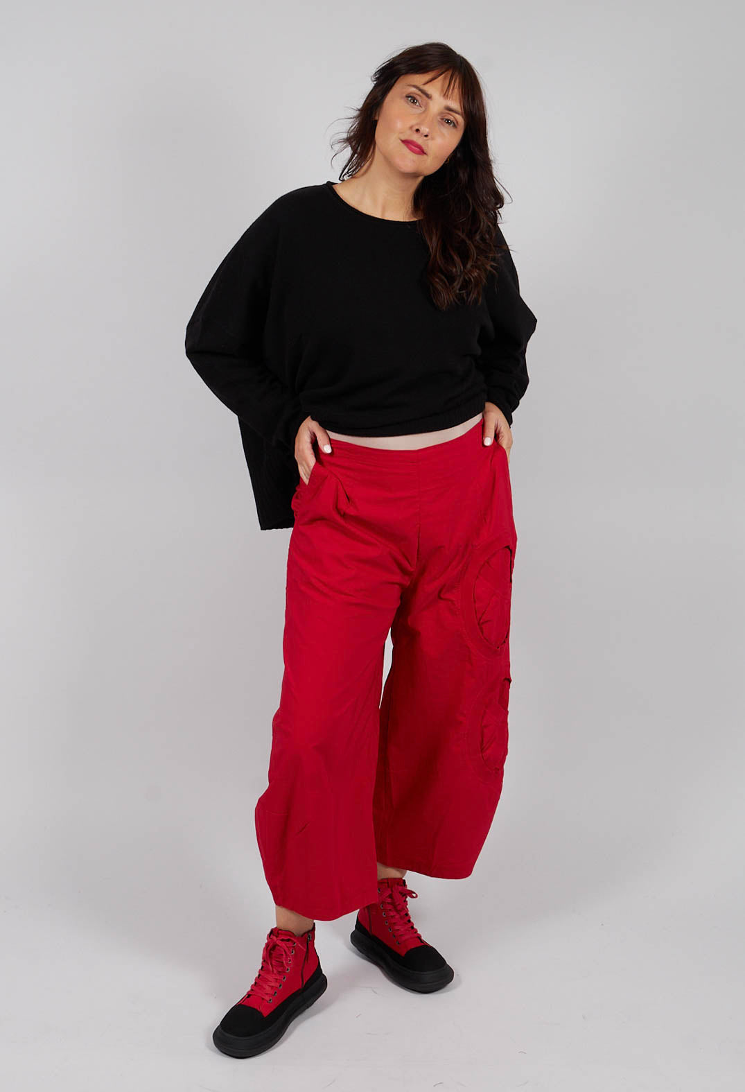 Balloon Leg Trousers with Circular Pocket Detail in Rose - 3630109
