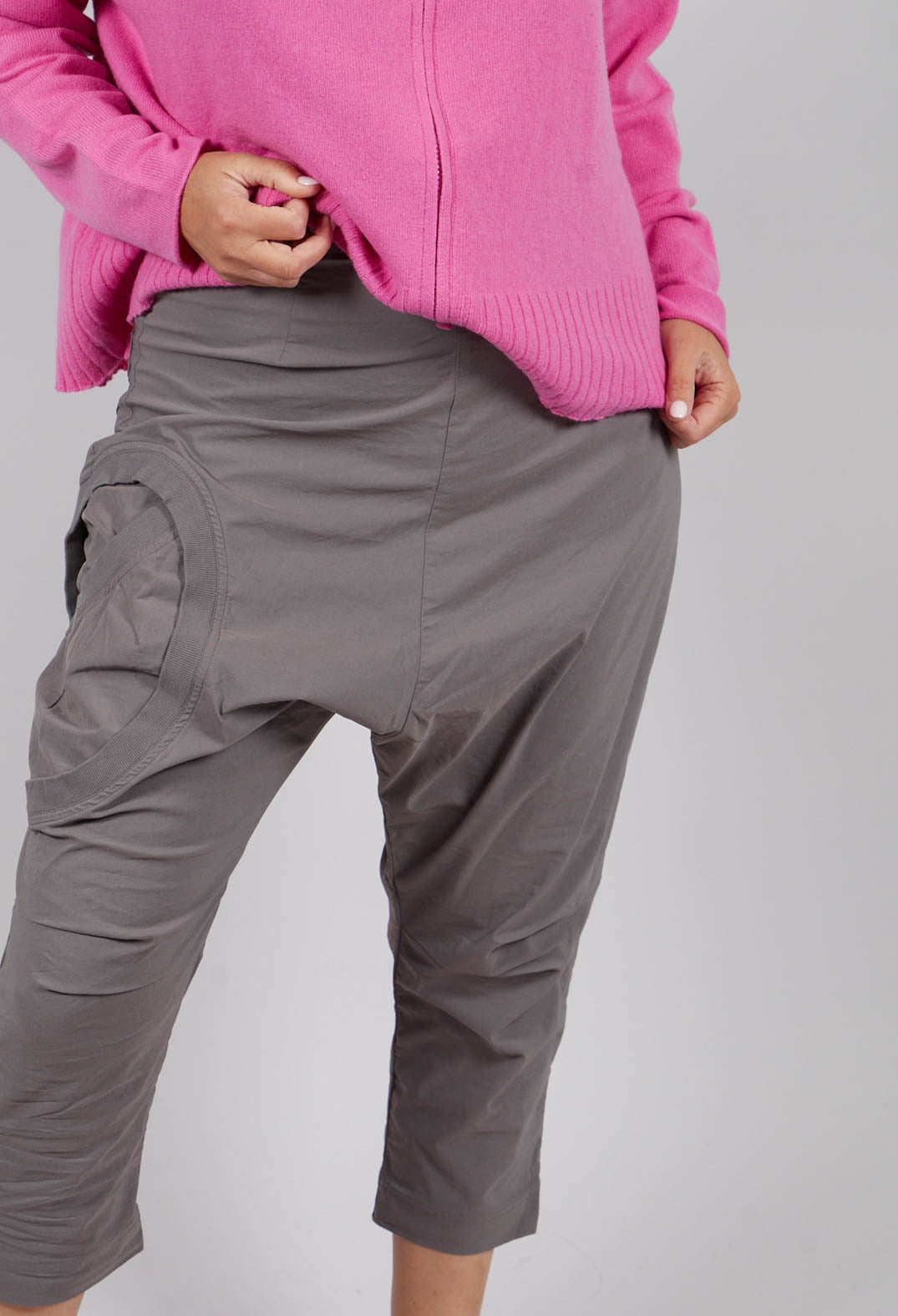 Drop Crotch Trousers with Circular Pocket Detail in Dark Grey - 3630110