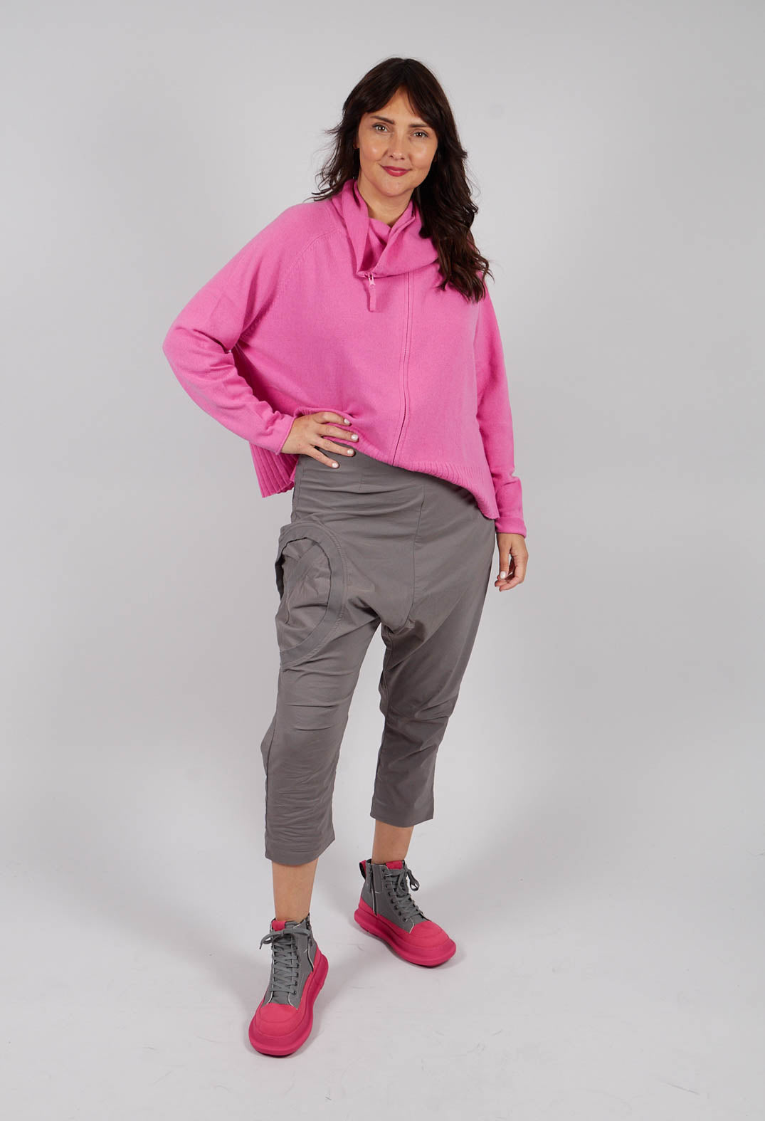 Drop Crotch Trousers with Circular Pocket Detail in Dark Grey - 3630110