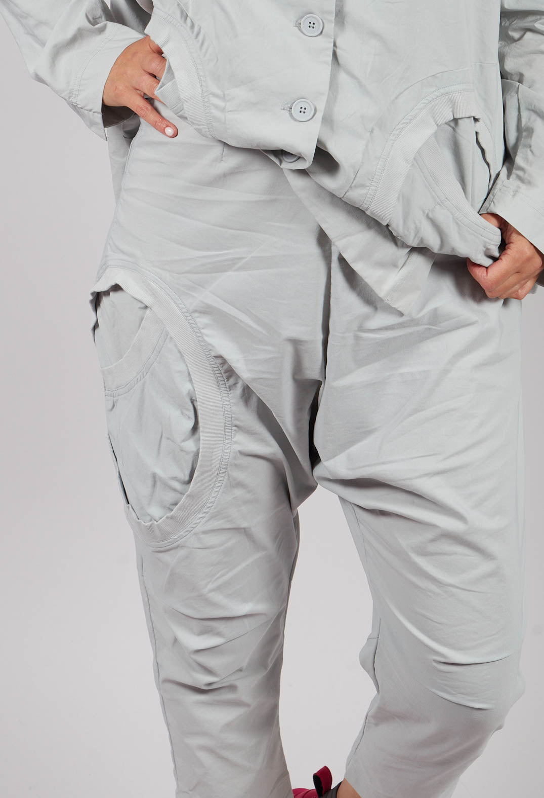 Drop Crotch Trousers with Circular Pocket Detail in Light Grey - 3630110