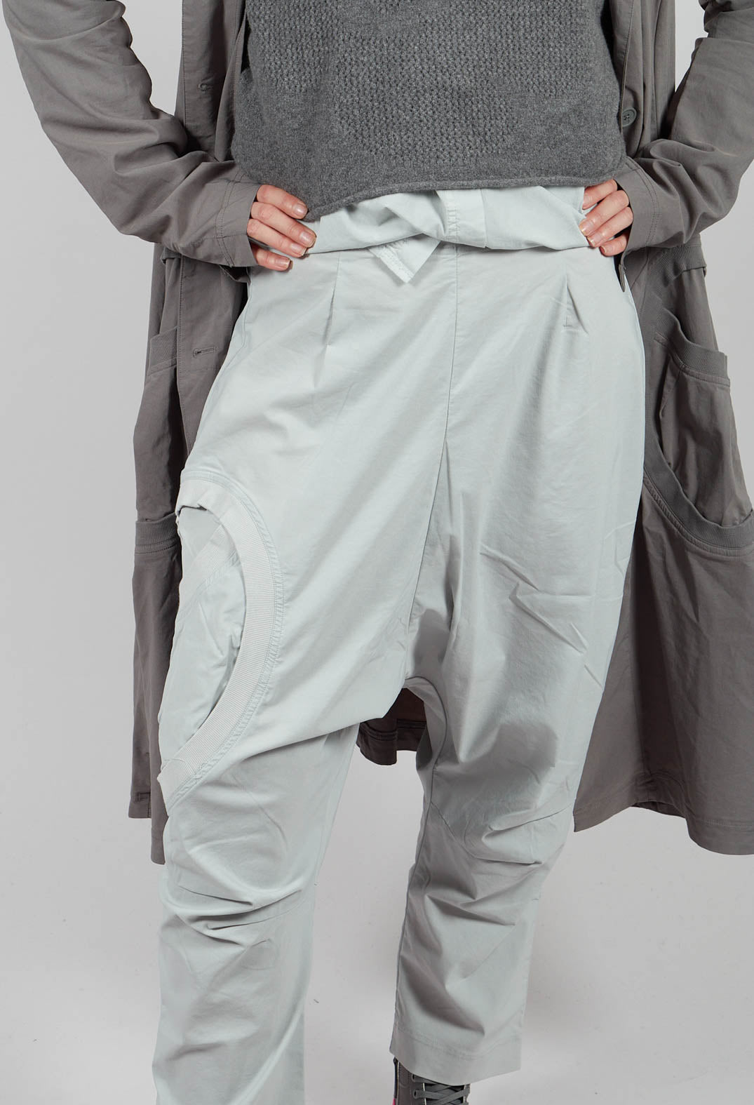 Drop Crotch Trousers with Circular Pocket Detail in Light Grey - 3630110