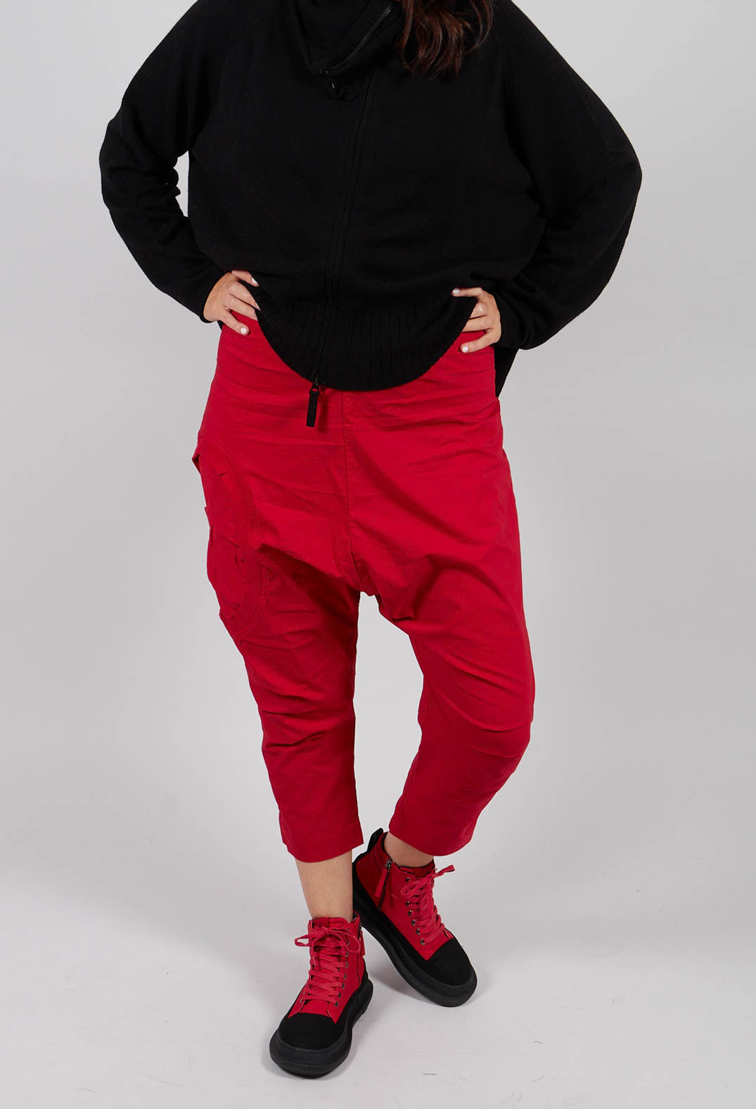Drop Crotch Trousers with Circular Pocket Detail in Rose - 3630110