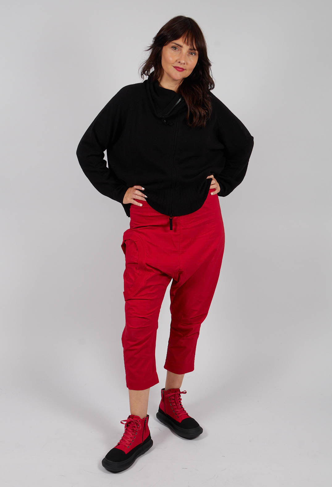 Drop Crotch Trousers with Circular Pocket Detail in Rose - 3630110