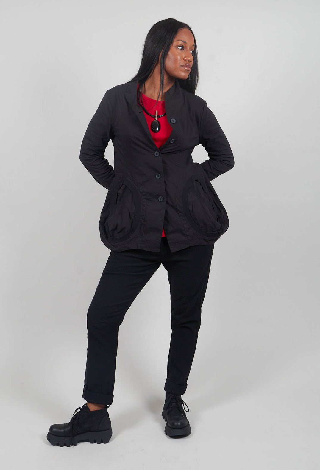 Jacket with Circular Pockets in Black - 3631111