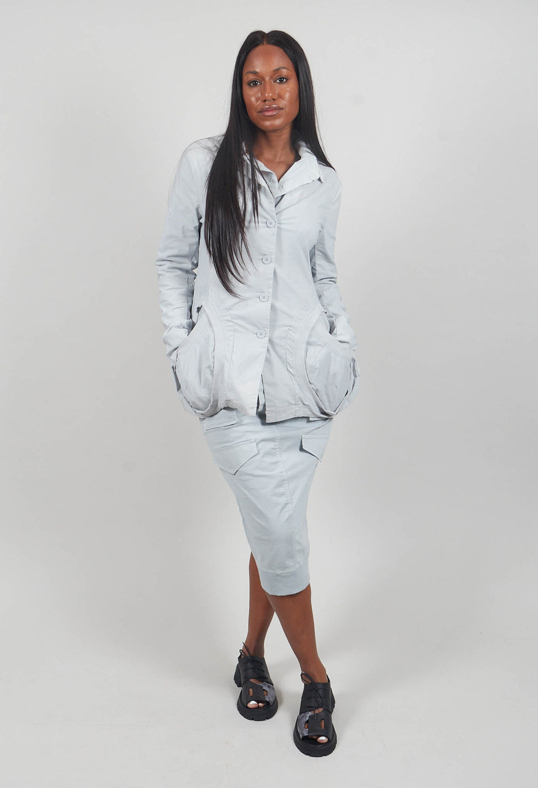 Jacket with Circular Pockets in Light Grey - 3631111