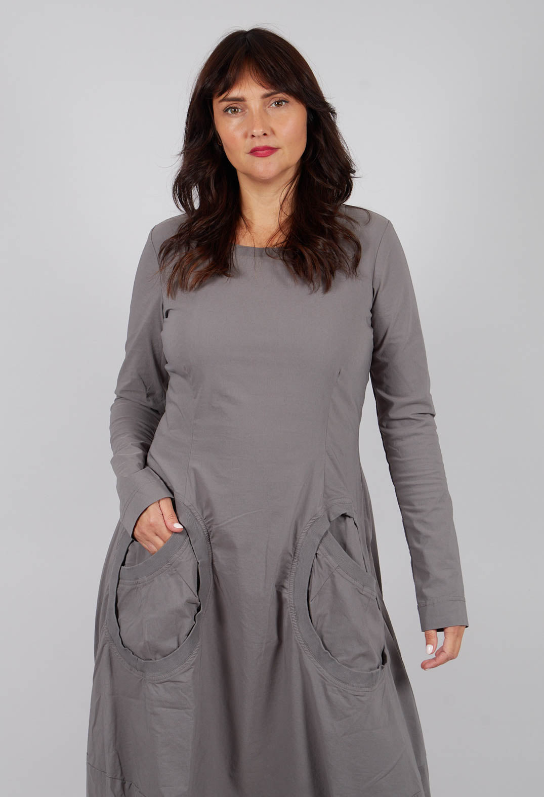 Dress with Circular Pockets in Dark Grey - 3630912