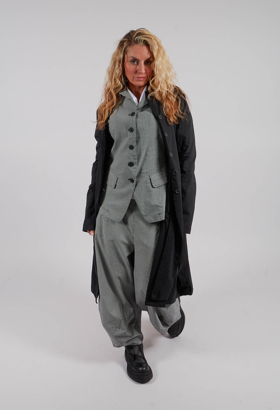 Tulip Hem Coat with Circular Pockets in Black - 3631213