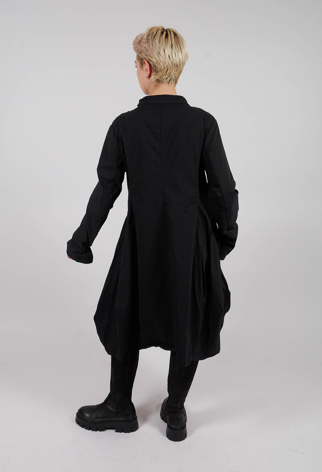 Tulip Hem Coat with Circular Pockets in Black - 3631213