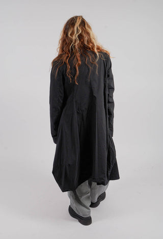 Tulip Hem Coat with Circular Pockets in Black - 3631213