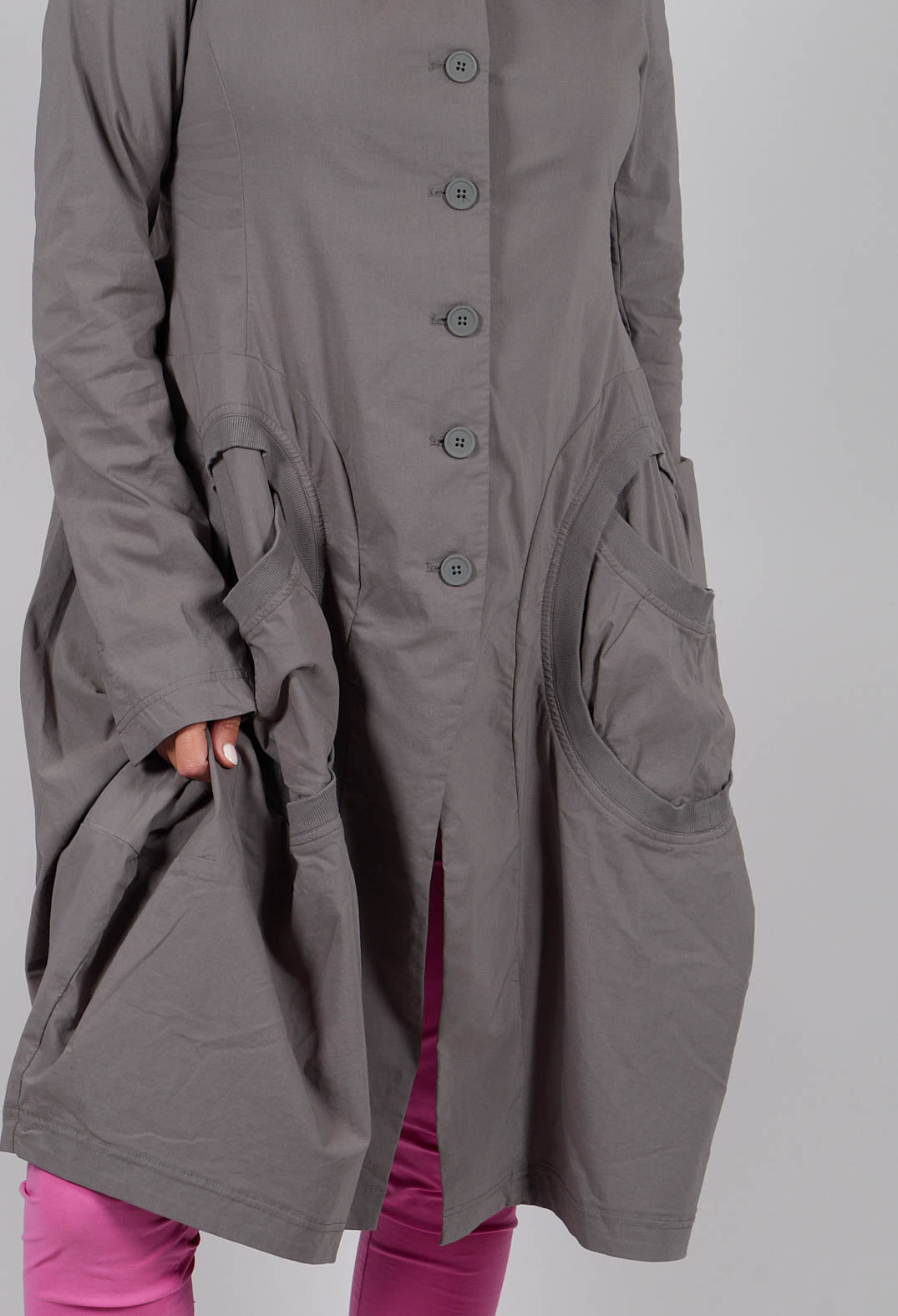Tulip Hem Coat with Circular Pockets in Dark Grey - 3631213