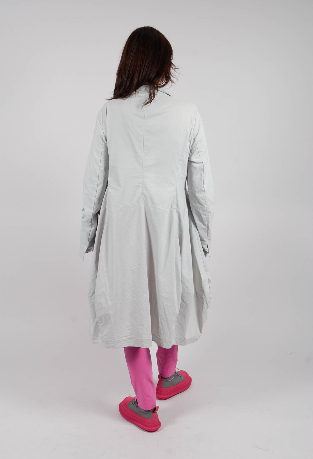Tulip Hem Coat with Circular Pockets in Light Grey - 3631213