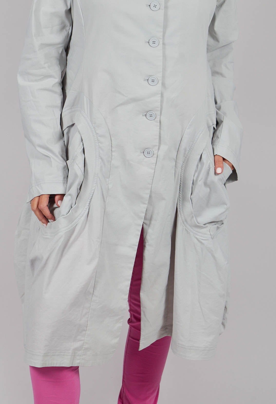 Tulip Hem Coat with Circular Pockets in Light Grey - 3631213