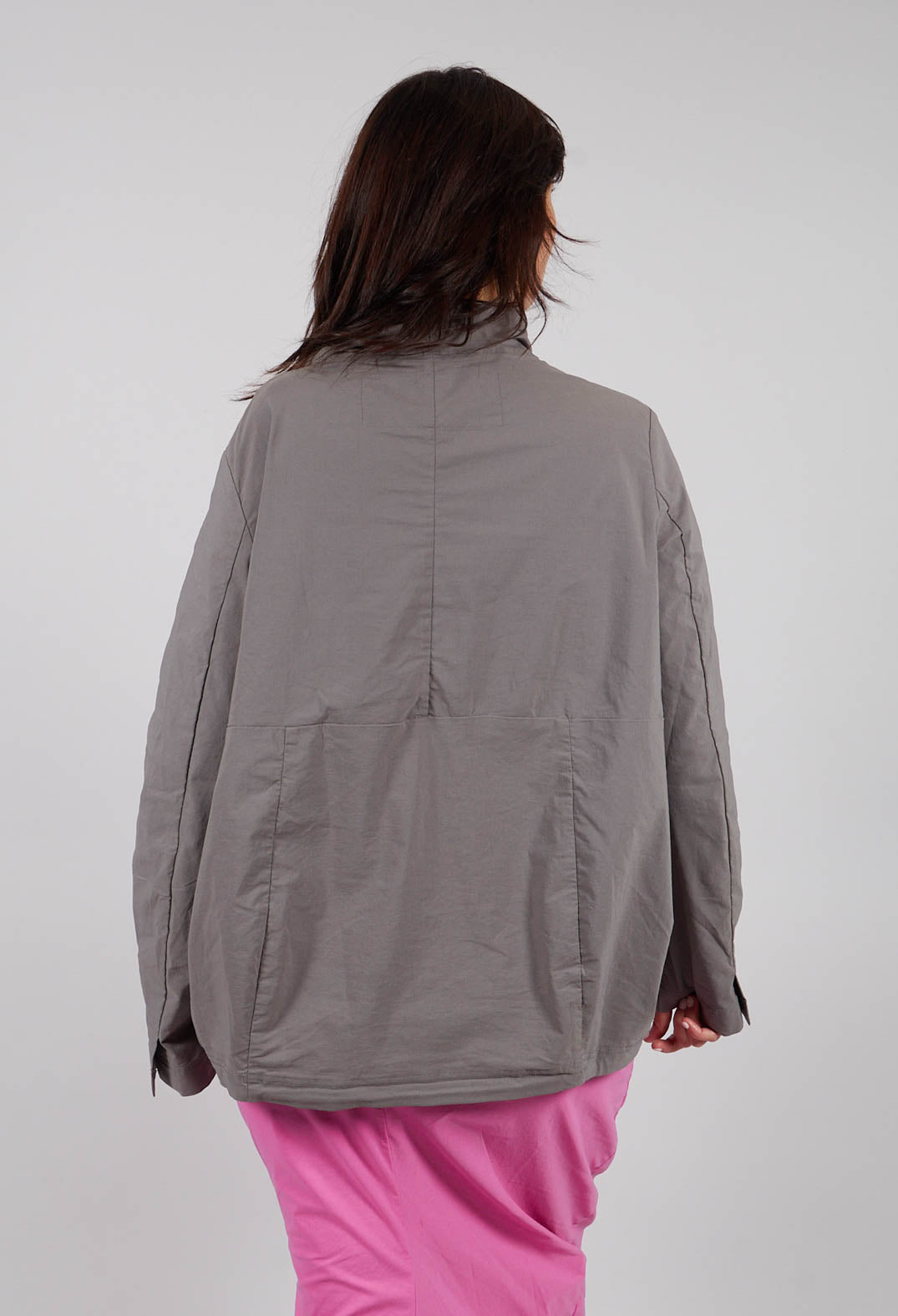 High Neck Jacket with Circular Pockets in Dark Grey - 3631114