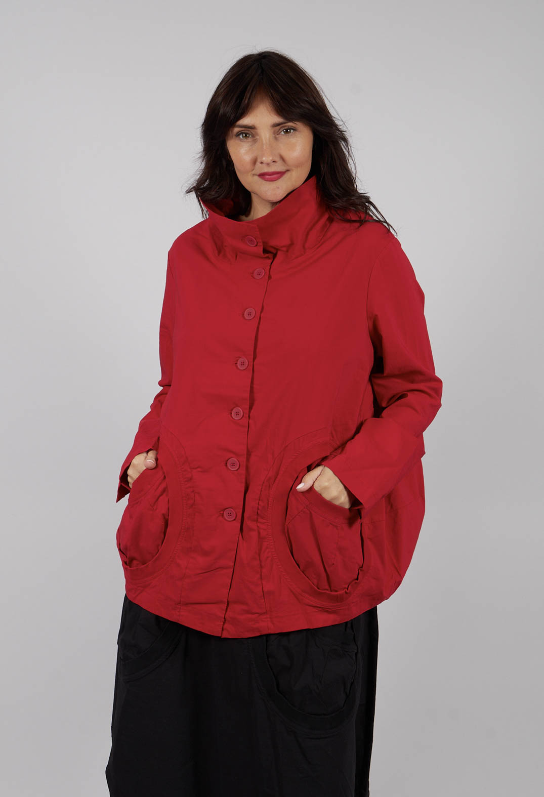 High Neck Jacket with Circular Pockets in Rose - 3631114