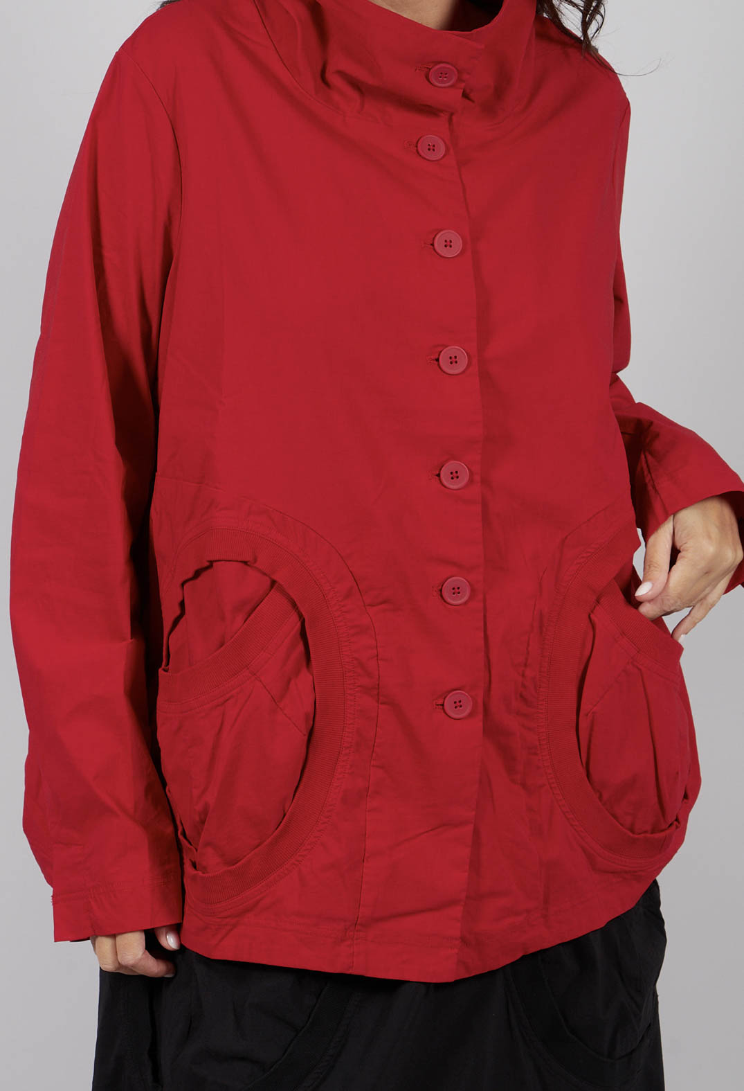 High Neck Jacket with Circular Pockets in Rose - 3631114