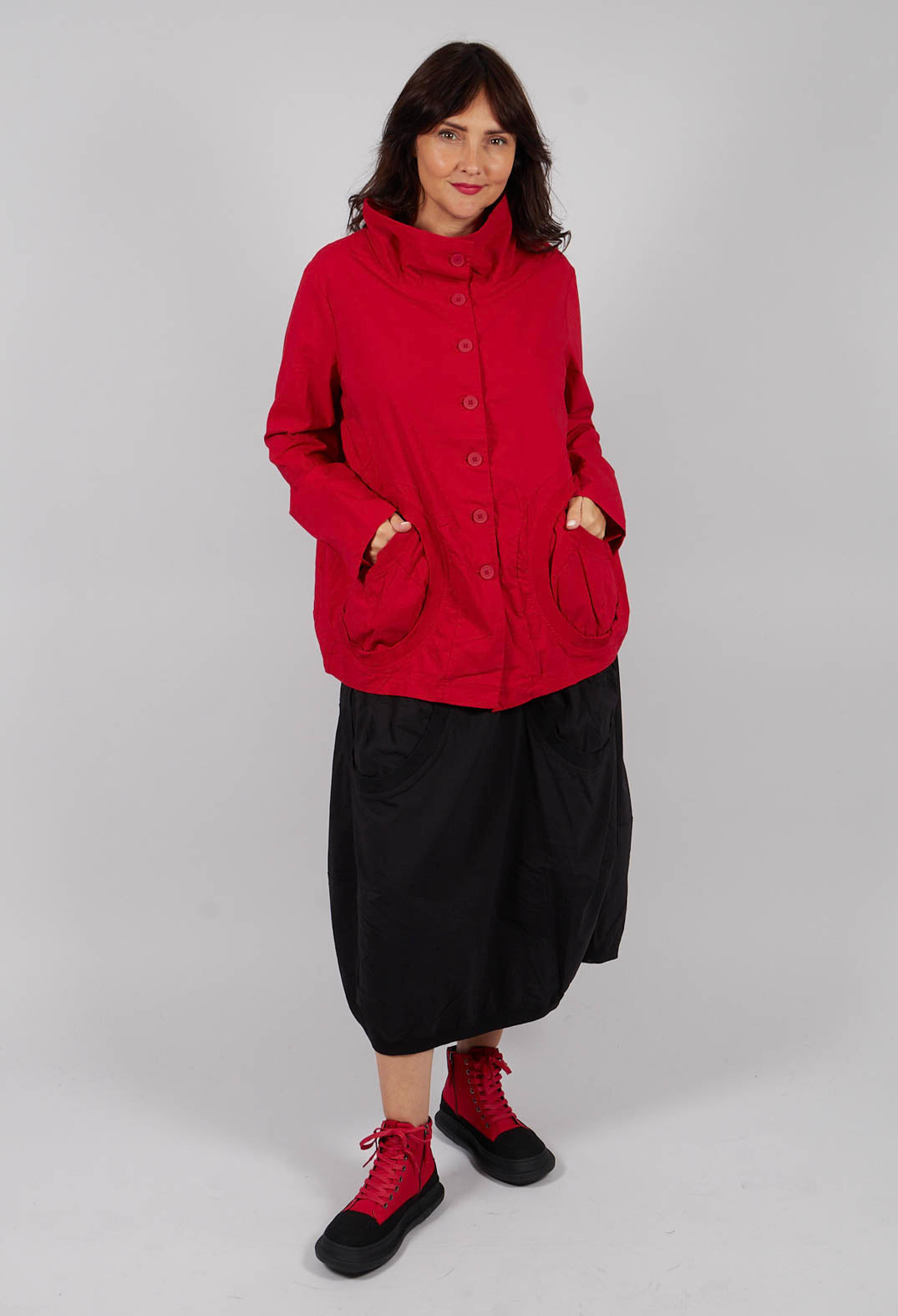High Neck Jacket with Circular Pockets in Rose - 3631114