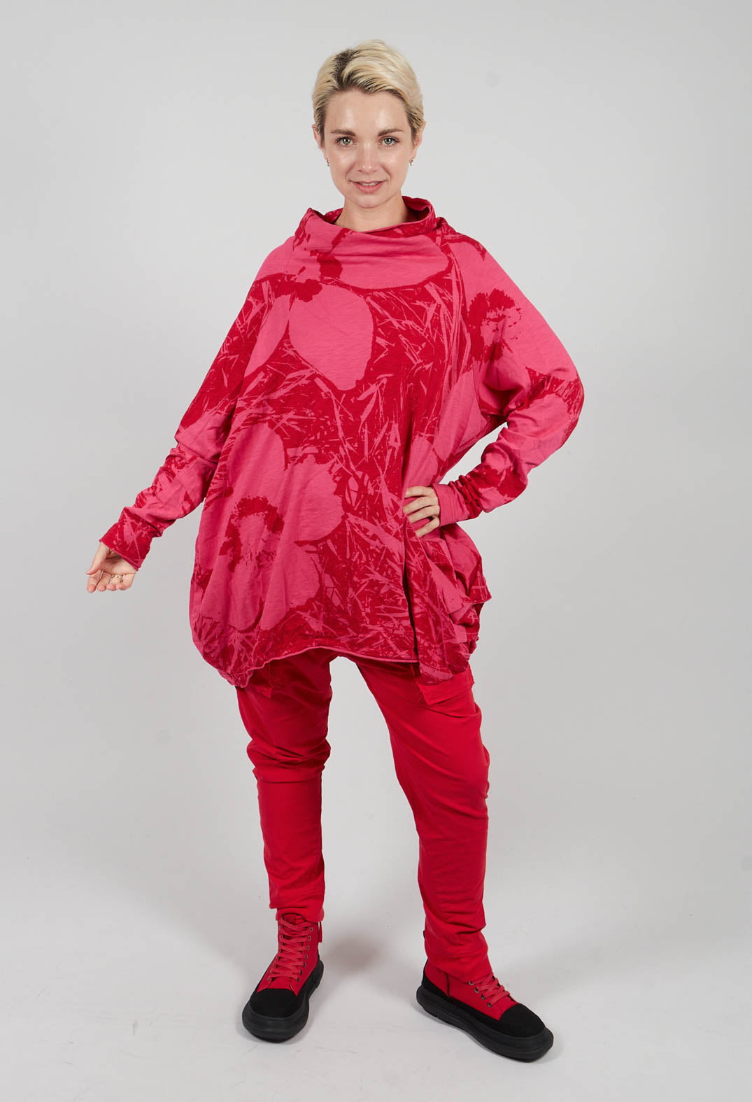 Longline Top with Feature Pocket in Rose Print - 3640502