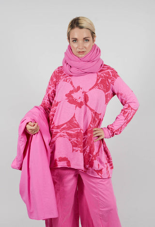 Long Sleeve T-Shirt with Flared Hem in Lotus Print - 3640506